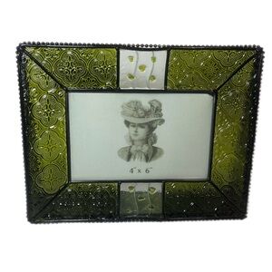 Victorian Green 4"x6" Picture Photo Frame Ornate Stain Glass Look Rectangular